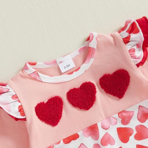 My Firist Valentines Day Outfit Baby Girl Layered Ruffle Jumpsuit Long Sleeve Heart Romper Cute Valentine Baby Clothes in Kuwait