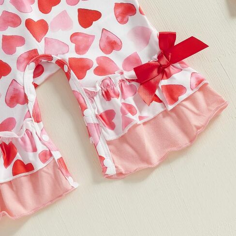 My Firist Valentines Day Outfit Baby Girl Layered Ruffle Jumpsuit Long Sleeve Heart Romper Cute Valentine Baby Clothes in Kuwait