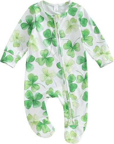 Dcohmch St Patricks Day Baby Boy Girl Outfit Jumpsuit Shamrock Print Long Sleeve Onesie Newborn Infant Spring Clothes in Saudi Arabia