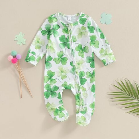 Dcohmch St Patricks Day Baby Boy Girl Outfit Jumpsuit Shamrock Print Long Sleeve Onesie Newborn Infant Spring Clothes in Saudi Arabia