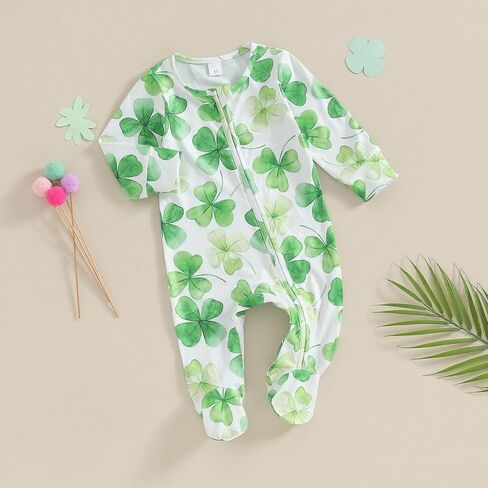 Dcohmch St Patricks Day Baby Boy Girl Outfit Jumpsuit Shamrock Print Long Sleeve Onesie Newborn Infant Spring Clothes in Saudi Arabia