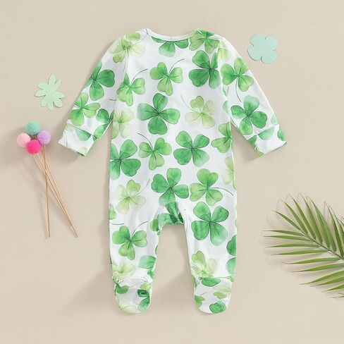 Dcohmch St Patricks Day Baby Boy Girl Outfit Jumpsuit Shamrock Print Long Sleeve Onesie Newborn Infant Spring Clothes in Saudi Arabia