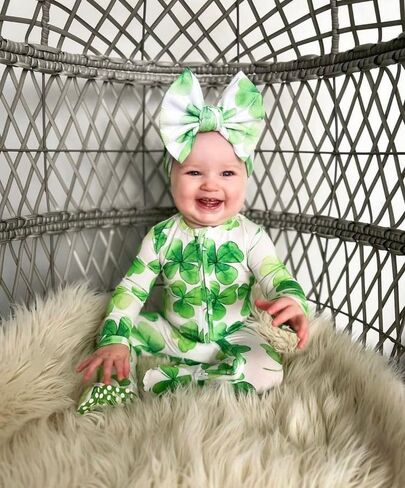 Dcohmch St Patricks Day Baby Boy Girl Outfit Jumpsuit Shamrock Print Long Sleeve Onesie Newborn Infant Spring Clothes in Saudi Arabia