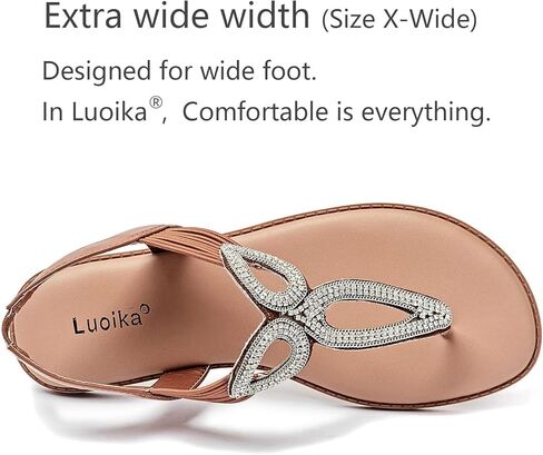Luoika Women's Wide Width Flat Slides Sandals, Flip Flop Strappy Rhinestone Thong Sandals Comfortable Summer Beach Shoes for Women. in Kuwait