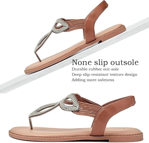 Luoika Women's Wide Width Flat Slides Sandals, Flip Flop Strappy Rhinestone Thong Sandals Comfortable Summer Beach Shoes for Women. in Kuwait