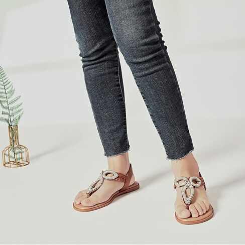 Luoika Women's Wide Width Flat Slides Sandals, Flip Flop Strappy Rhinestone Thong Sandals Comfortable Summer Beach Shoes for Women. in Kuwait