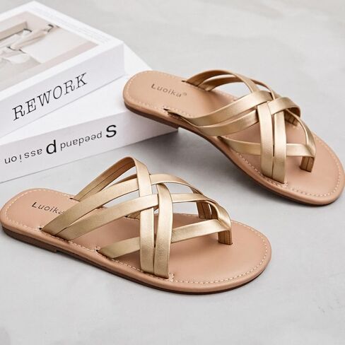 Luoika Wide Wide Wide Sandals ، Flip Flop Slides Sandal Slidsal Strapy Sandal Slip on Summer Beach Shoes for Women. in Kuwait