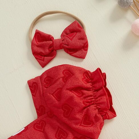 Infant Baby Girl Valentines Day Outfit Heart Romper Dress Puff Sleeve Tulle Tutu Jumpsuit with Headband Set in Saudi Arabia