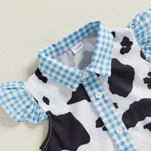 Lefyira Cowgirl Outfit Toddler Jean Pants مجموعة زراعة البقرة زر أعلى قميص الكشكش الأكمام بيلات غرب ملابس الطفلة in Kuwait