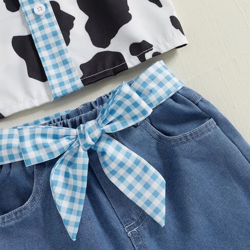 Lefyira Cowgirl Outfit Toddler Jean Pants مجموعة زراعة البقرة زر أعلى قميص الكشكش الأكمام بيلات غرب ملابس الطفلة in Kuwait