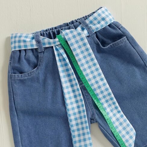Lefyira Cowgirl Outfit Toddler Jean Pants مجموعة زراعة البقرة زر أعلى قميص الكشكش الأكمام بيلات غرب ملابس الطفلة in Kuwait