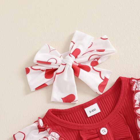 Newborn Baby Girl Valentines Day Outfit Cute St Patricks Day Outfit Ribbed Long Sleeve Romper Bodysuit Pants Set in Saudi Arabia