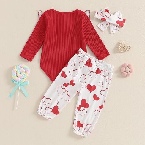 Newborn Baby Girl Valentines Day Outfit Cute St Patricks Day Outfit Ribbed Long Sleeve Romper Bodysuit Pants Set in Saudi Arabia