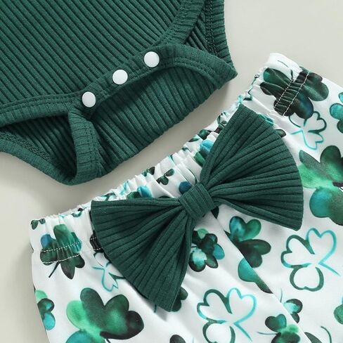 Newborn Baby Girl St Patricks Day Outfits Luck of The Irish Clothes Long Sleeve Romper Flare Pants Headband Set 3pcs in Kuwait