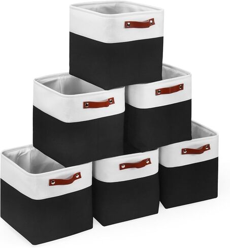 Cube Storage Baskets 6 Pack, 11x11 inch Foldable Cube Storage Bins with Leather Handles for Shelf Closet Nursery Toys (White/ Purple) in Saudi Arabia