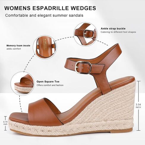 BCTEX COLL Women's Platform Wedge Espadrilles Sandals Comfortable Open Toe Ankle Strap Summer Casual Shoes Brown Black Nude in Saudi Arabia