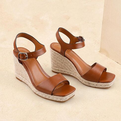 BCTEX COLL Women's Platform Wedge Espadrilles Sandals Comfortable Open Toe Ankle Strap Summer Casual Shoes Brown Black Nude in Saudi Arabia