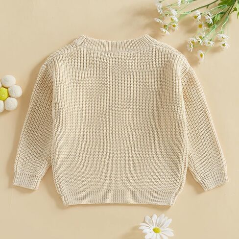 Toddler Baby Girl Chunky Knit Sweater Long Sleeve Crewneck Bow Flower Knitted Pullover Tops Knitwear Spring Clothes in Saudi Arabia
