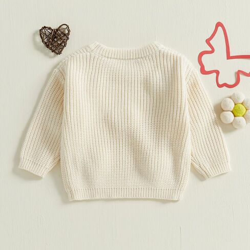 Toddler Baby Girl Chunky Knit Sweater Long Sleeve Crewneck Bow Flower Knitted Pullover Tops Knitwear Spring Clothes in Saudi Arabia