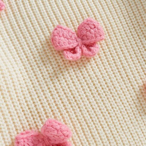 Toddler Baby Girl Chunky Knit Sweater Long Sleeve Crewneck Bow Flower Knitted Pullover Tops Knitwear Spring Clothes in Saudi Arabia