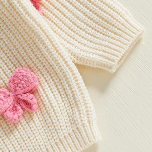 Toddler Baby Girl Chunky Knit Sweater Long Sleeve Crewneck Bow Flower Knitted Pullover Tops Knitwear Spring Clothes in Saudi Arabia