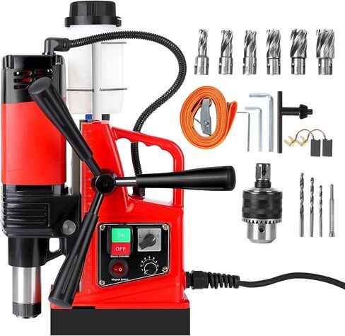Press Magnetic Drill Press 110V ، قطر ممل 2 بوصة ، 1400 واط ، 810 دورة في الدقيقة ، 6pcs بتدريبات ، 40 مسار مزدوج ، حفر مغناطيسي محمول ، مطبعة للمغناطيس ، للديكور الصناعي والمنزل in Kuwait