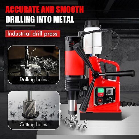 Press Magnetic Drill Press 110V ، قطر ممل 2 بوصة ، 1400 واط ، 810 دورة في الدقيقة ، 6pcs بتدريبات ، 40 مسار مزدوج ، حفر مغناطيسي محمول ، مطبعة للمغناطيس ، للديكور الصناعي والمنزل in Kuwait