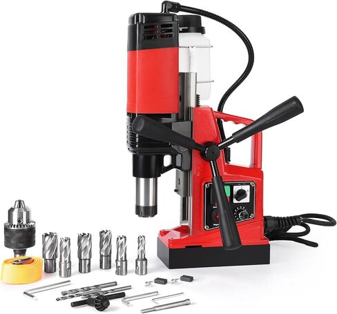 Press Magnetic Drill Press 110V ، قطر ممل 2 بوصة ، 1400 واط ، 810 دورة في الدقيقة ، 6pcs بتدريبات ، 40 مسار مزدوج ، حفر مغناطيسي محمول ، مطبعة للمغناطيس ، للديكور الصناعي والمنزل in Kuwait
