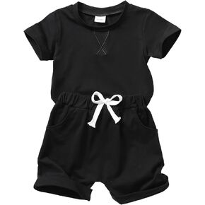Happy Town Toddler Girl Boy Clothes Infant Neutral Solid Color Short Sleeve T-Shirts and Shorts Sets Baby Summer Outfits