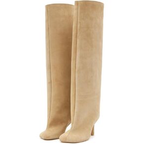 Knee High Boots Wide Calf Women Long Suede Square Toe Bootie Tall Cute Slouchy Fashion Boots Ladies Fall Booties