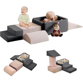 Foam Climbing Blocks for Toddlers 6Pcs Soft Play Equipment with Ball Pit, Toddler Climbing Toys Indoor, Lightweight Climbing Blocks for Babies, Kids, Climb and Crawl Foam Playset