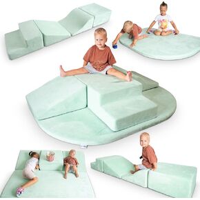 Foam Climbing Blocks for Toddlers - 5 Piece Climb and Crawl Foam Playset with Calming Green Color and Washable Cover - Nonslip Soft Play Climbing for Toddlers, Baby Gym, Toys Indoors