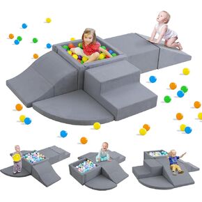 Foam Climbing Blocks with Ball Pit for Toddlers,6-Piece Climbing Toys for Toddlers 1-3,Soft Play Climbing for Toddlers Gym Toys Indoor(Grey, Balls Not Included)