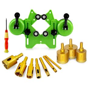 CNQLIS Tile Hole Saw Kit with Double Suction Cup Guide Jig and Diamond Coated Drill Bit (6-50MM), Hollow Drilling Drill Bit, Suitable for Glass, Tile, Marble