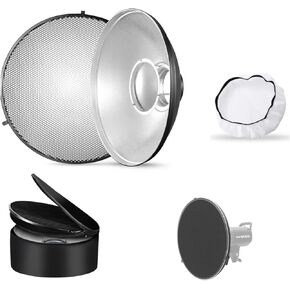 Godox 16.5inch/42cm Silver Beauty Dish Bowens Mount Reflector w/Honeycomb, White Diffuserand Carry Bag, Light Modifier for Bowens Mount Monolight for Godox SK400II, AD600Pro, AD600BM, MS300