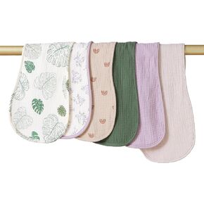 Zdolmy Baby Unisex Muslin Burp Cloths 6-Pack, Extra Soft and Absorbent, 100% Cotton, Size 20" x 8" (Multi Rainbow & Monstera)