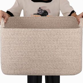 65L Large Storage Basket, Cotton Rope Woven Blanket Basket, Toy Basket for Baby Room, Basket for Storage in Living Room, Brown