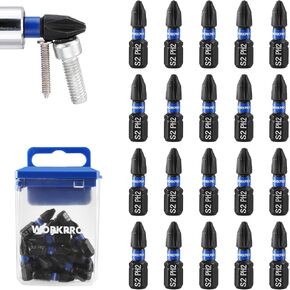 WORKPRO 12pcs PH2 Impact Phillips Screwdriver Bit Set, CNC Machined S2 Steel Tips with Magnetism, 1/4" Hex-Shank Driver Bits, 2" Long Impact Screwdriving Bits with Storage Box