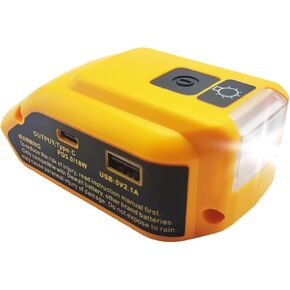 USB Charger Adapter for Dewalt 14.4V/18V/20V Lithium Ion Battery Adapter with USB/USB-C Ports DC Port LED Light Power Supply