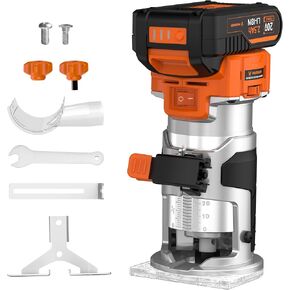 Cordless Trimmer Router, Brushless Hand Edge Trimmer, Wood Router Tool With 2.5Ah Batteries, 6 Digital Speed from 10000-30000RPM, Wood Trimmer Cutting with Clamping range：1/4˝&3/8˝