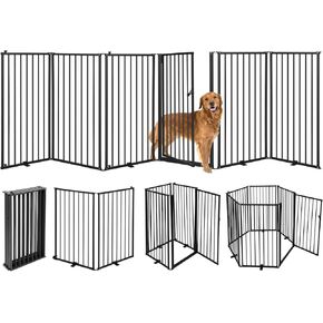 Nidouillet Metal Freestanding Dog Gates with Door, 32''H 6 Panels Detachable Foldable Dog Fence Indoor Outdoor Puppy Gate, 120''W Free Standing Tall Pet Gate for Doorways,House,Stairs,Porch,Deck,Yard