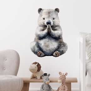 Cute Yoga Wombat Bear Wall Decal Nursery Australian Animal Wall Sticker Removable Peel and Stick Wall Art Decor for Kid Baby Classroom Preschool Living Room Playroom Bedroom School