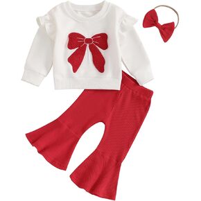 Baby Girl Valentines Day Outfit Long Sleeve Letter Sweatshirt Flare Pants Toddler Spring Clothes Headband Set