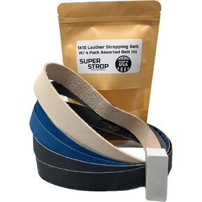 1 X 18 inch Assorted Sharpening Belt Kit with Super Strop Leather Honing Strop Belt