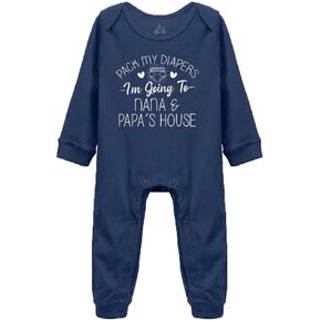 Pack My Diapers I'm Going To Nana & Papa's House Baby Footed Coverall Jumpsuit