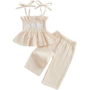 Toddler Baby Girl Clothes Tie-Up Strap Ruffle Camisole Tops Linen Pants Set Little Girls Summer Outfits