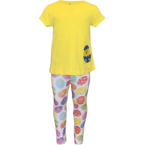 Unique Baby 2 Piece Girls Printed Leggings Outfit with Short Sleeve Shirt Kid and Toddler Clothes Set