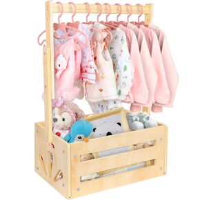 Wooden Crate Basket, Baby Storage Crate Closet with Adjustable Handle, Basket for Baby Shower Gifts (Natural)