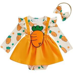 Newborn Baby Girl Easter Outfit Bunny Embroidery Romper+Headband My First Easter Outfit Baby Girl Spring Clothes