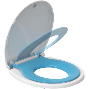 Round Toilet Seat with Built in Potty Training Seat, Potty Training Toilet Seat for Toddlers, Magnetic Kids Seat and Cover, Slow Close and Never Loosen, Fits both Adult and Child, Blue Round